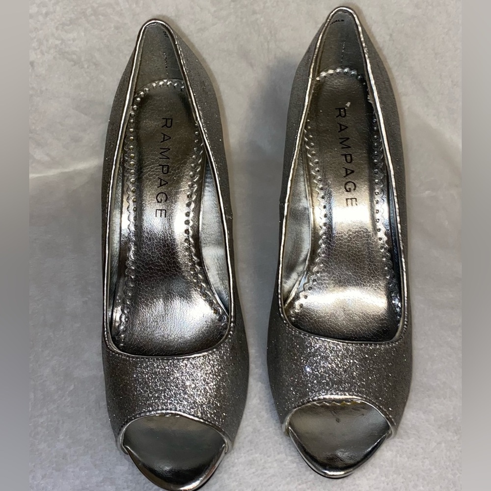 Rampage Silver Peep Toe Stiletto’s